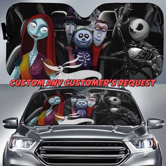 The Nightmare Before Christmas Sunshade, Jack Skellington Sally Car Sunshade, Lock Shock Barrel Horror Halloween Car Accessories