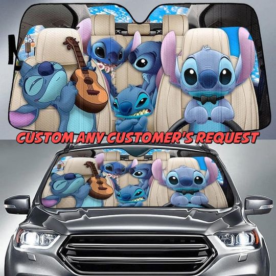Discover Stitch and Lilo Car Windshield, Dog Hawaii Family Auto Sunshade, Stitch Car Windshield