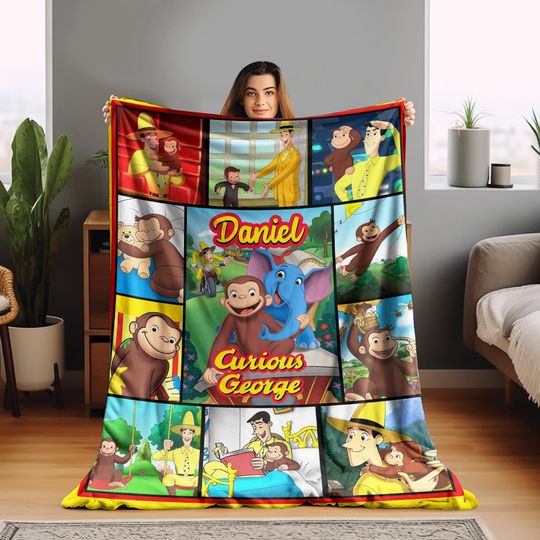 Personalized Curious George Blanket, Curious George Blanket, Custom Name Blanket, Birthday Gifts, Moneky George Blanket, Money Lover