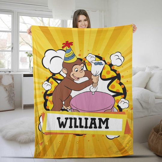 Personalized Curious George Blanket/Curious George Blanket/Custom Name Blanket/Birthday Moneky George Blanket/Money Lover Blanket