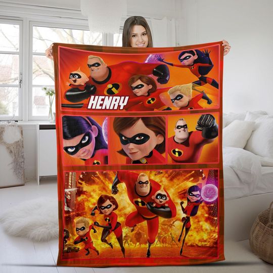 Personalized Watercolor Disney Pixar The Incredibles Blanket/Disney Incredibles Family Baby Blanket/Incredible WDW Disneyland Blanket