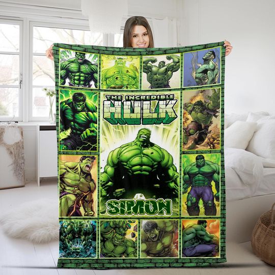 Personalized The Incredible Hulk Blanket/Superhero Hulk Fleece Blanket/Avengers Superhero Blanket/Custom Name Superhero Blanket