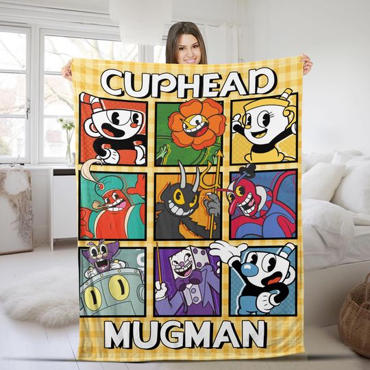 Cuphead Blanket Custom Name, Personalized Blanket, Bedding Valentine's Comfortable Bedroom Birthday Child Gift