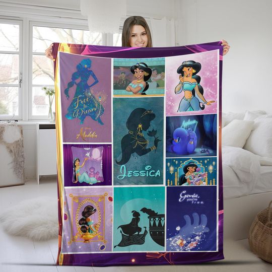 Aladdin And Princess Jasmine Blanket, Aladdin Magic Genie Princess Jasmine Blanket,  Magic Kingdom Blanket For Bed Couch Sofa