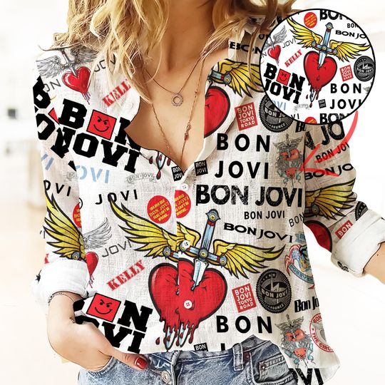 Bon Jovi Casual Shirt, Bon Jovi Women Blouse, Comfortable Casual Shirt, Long Sleeve Blouse