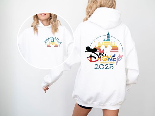 Disneyland 2025 Hoodie for Adults and Kids, Family Vacation Trip Matching Jumpers Tops Shirts Sweatshirts, Front and Back Print Magic Castle