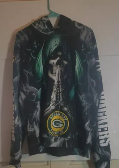 Green Bay Packers Pullover Skull Hoodie Over Printed Shirt Sz XL Limited Edition