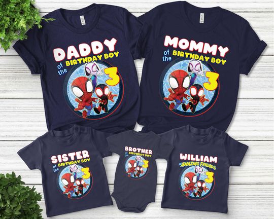 Spiderman Family Birthday T Shirt, Spidey & His friends theme Party, Personalized shirt, Gift Birthday Shirt