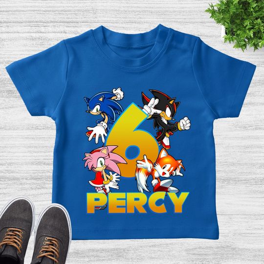 Sonic The Hedgehog Birthday Shirt, Sonic Knuckles Tails Custom Personalized Cartoon Birthday Shirt, Birthday Party Gift