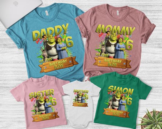 Personalized Green Ogre Themed Animated Birthday Shirt, Shrek Family Birthday Shirt, Birthday Matching Party Outfit