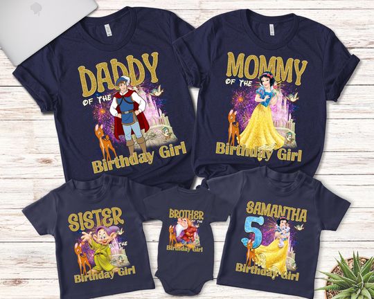 Personalized Snow White & Seven Dwarfs Birthday Shirts, Disney Princess Birthday Shirt, Family Matching Birthday Princess