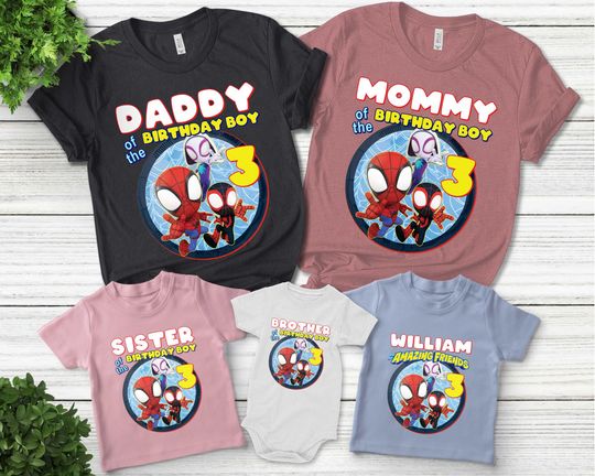 Spiderman Family Birthday T Shirt, Spidey & His friends theme Party, Personalized shirt, Gift Birthday Shirt, family tees Custom