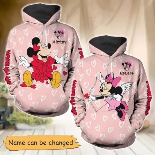 Personalized Mickey Vs Minie Mouse Cupid Happy Valentine's Day Hoodie 3D Printed