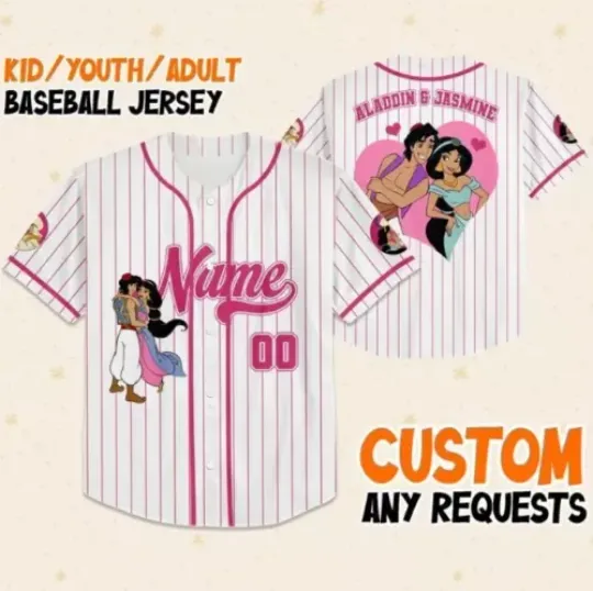 Discover Personalize Valentine Aladdin & Jasmine Baseball Jersey, Disney Valentines Birth