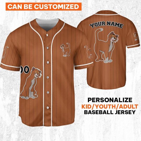 Personalize Disney The Aristocats Thomas O'Malley Happy Orange Dark Jersey, Disney Baseball Jersey Sports, Best Birthday Gift