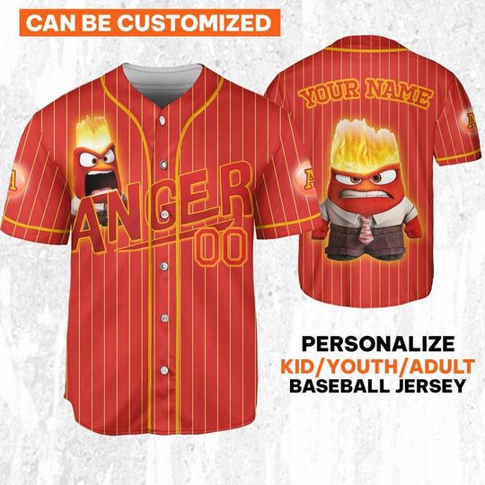 Custom Inside Out Anger Red Jersey, Disney Baseball Jersey Sports, Cute Gifts For Fans Disney, Best Birthday Gift