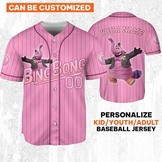 Custom Inside Out BingBong Pink Jersey, Disney Baseball Jersey Sports, Cute Gifts For Fans Disney, Best Birthday Gift