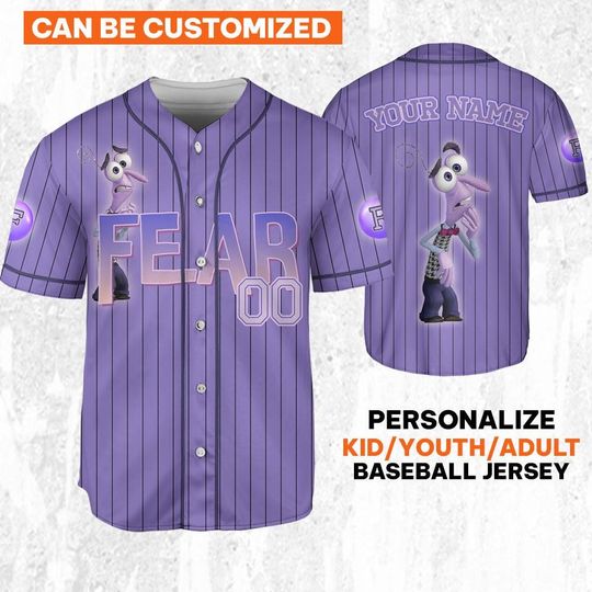 Custom Inside Out Fear Purple Jersey, Disney Baseball Jersey Sports, Cute Gifts For Fans Disney, Best Birthday Gift