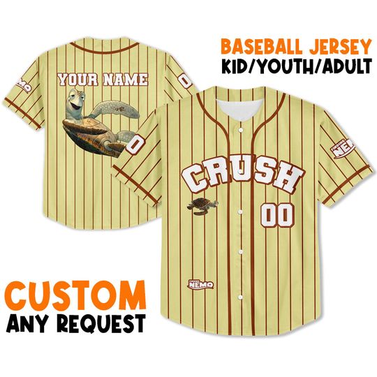Personalize Finding Nemo Crush Sea Turtle Jersey, Disney Baseball Jersey Sports, Cute Gifts For Fans Disney, Best Birthday Gift