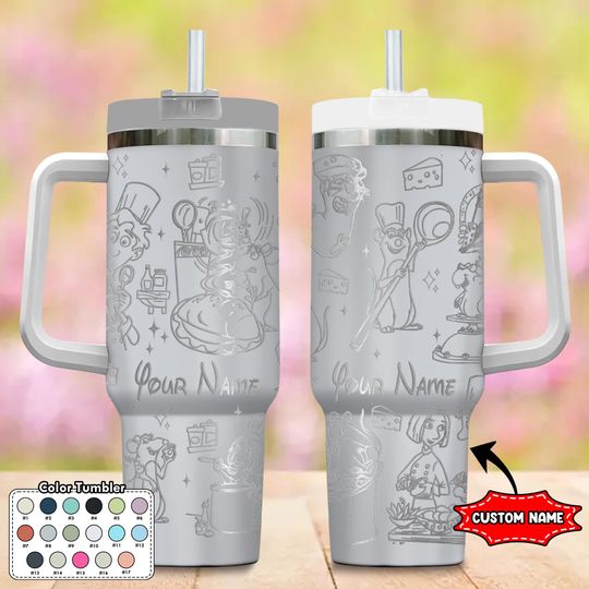 Custom Ratatouille 40oz Tumbler, Remy Rat Laser Engraved 40oz Tumbler, Ratatouille Cup, Magic Kingdom Handle Stainless Steel Tumbler