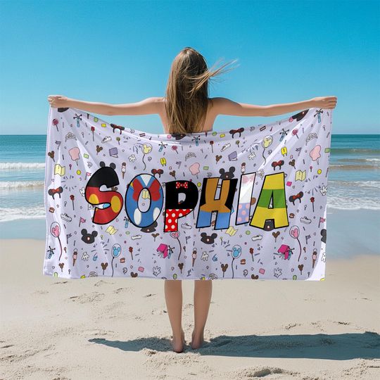 Personalized Disney Beach Towel, Mickey Beach Towel, Disney Pool Towel, Disney Name Towel, Custom Disney Towel