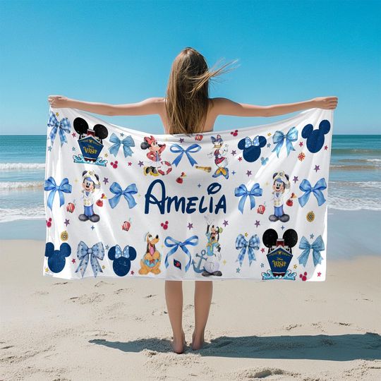 Custom Disney Cruise Beach Towel, Disney Coquette Towel, Custom Cruise Line Beach Towel, Disney Bath Pool Towel, Mickey Cruise Towel