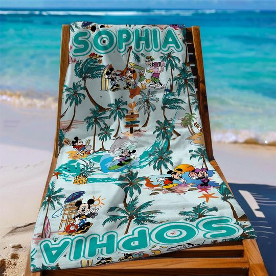 Custom Disney Beach Summer Towel, Disney Bath Pool Beach Towel, Disney Hawaiian Summer Towel, Mickey Summer Towel