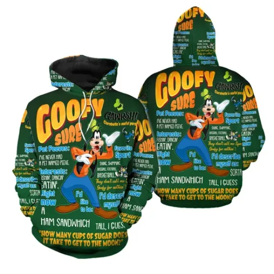 Goofy 3D Hoodie, Disney Trip 3D Hoodie, Retro 90S Cartoon Movie 3D Hoodie