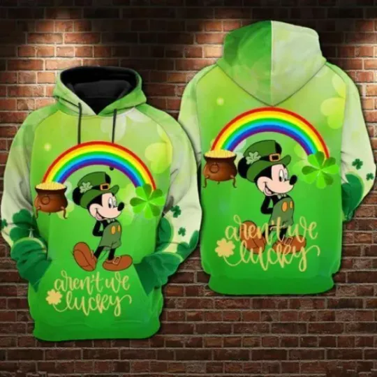 Discover Mickey Mouse Aren't We Lucky Happy Saint Patrick's Day 3D HOODIE Best Price