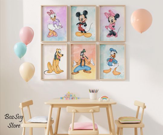 Discover Watercolor Mouse and Friends Posters | Disney Poster | Home Decor | Gift | Cartoon Poster