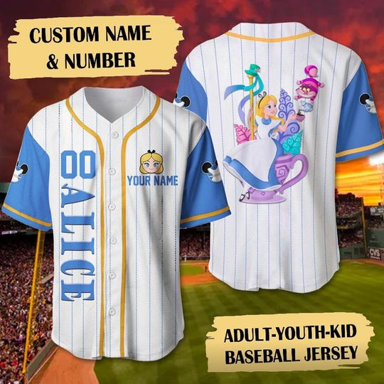 Personalized Alice The Wonderland Baseball Jersey, Disney Princess Alice And Cheshire Cat Baseball Jersey