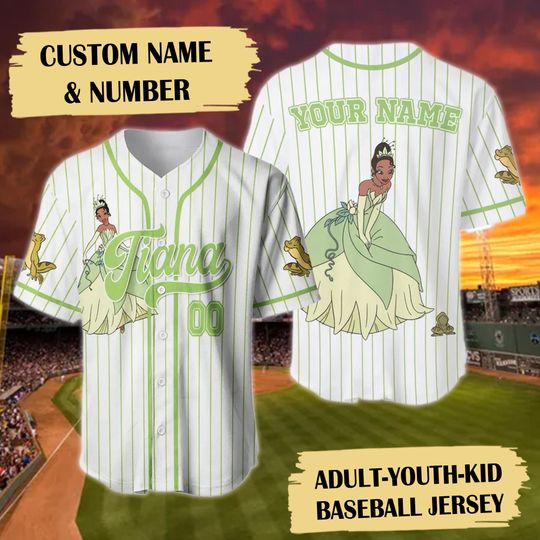 Personalized Princess Tiana Baseball Jersey, Princess And The Frog Baseball Jersey, Disney Princess Tiana Baseball Jersey