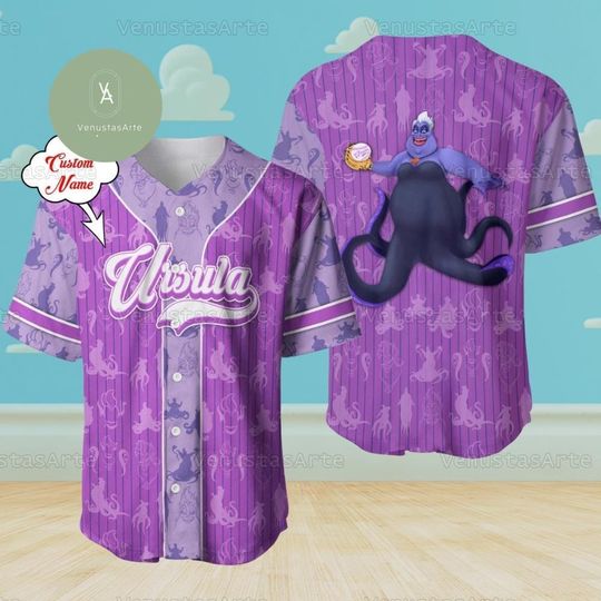 Custom Ursula Baseball Jersey, Ursula Baseball Jersey, Evil Queen Baseball Jersey, Disney Villains Baseball Jersey