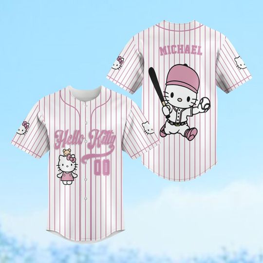 Hello Kitty Baseball Jersey, Personalized Kitty Cat Baseball Jersey, Cute Cat Baseball Jersey, Hello Kitty Lover Baseball Jersey