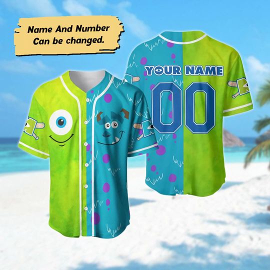 Personalized Monster Inc Baseball Jersey, Mike Wazowski And Sully Basketball Jersey, Disney Custom Monster Jersey