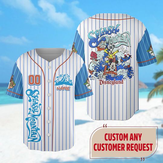 Custom Splash Mountain Baseball Jersey, Mickey Mouse and Friends Baseball Jersey, Disney Baseball Jersey