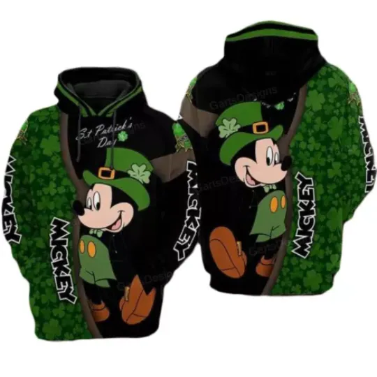 Discover Mickey Mouse Leprechaun Green Shamrock St Patrick's Day 3D HOODIE All Over Print
