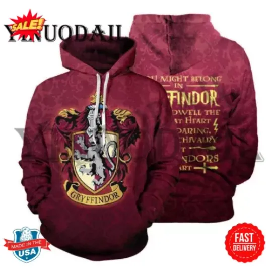 Wizardry 3D Printed Hoodie with Pocket Ravenclaw Gryffindor 3D Hoodie S-5XL