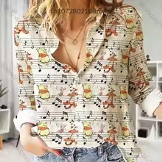 Winnie The Pooh Linen Shirt, Disney Women Shirts And Tee, Women Casual Blouses