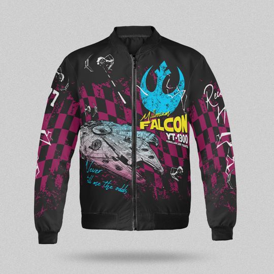 Star Wars Checkered Millennium Falcon Bomber Jacket, Never Tell Me The Odds Streetwear, Galaxy's Edge Outfit, Star Wars Day Matching Shirt