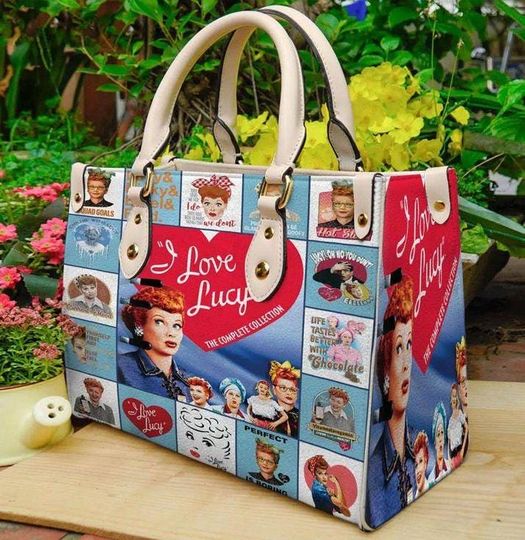 I Love Lucy Christmas Leather Handbag, I Love Lucy Woman Handbag, Shoulder Bag, Crossbody Bag, Vintage Top Handle Bag