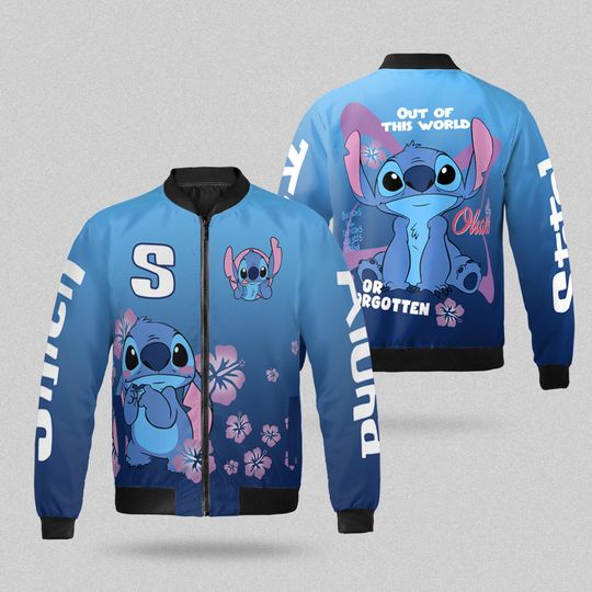 Lilo And Stitch Aloha Bomber Jacket, Vintage Cute Stitch Graphic Streetwear, Ohana Family Matching Jacket, Disneyland Trip Matching Outfit