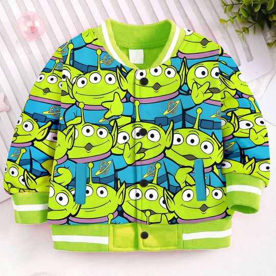 Alien Little Green Toy Story Kids and Youth Baseball Jacket, Aldult Unisex Varsity Baseball Jacket