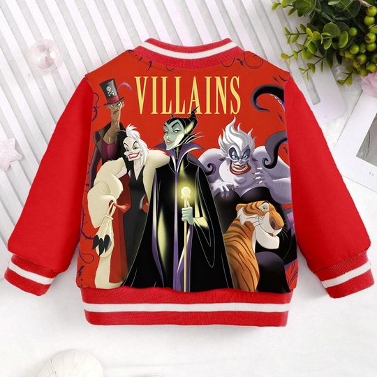 Villain Cruella Maleficent Ursula Kids and Youth Baseball Jacket, Aldult Unisex Varsity Baseball Jacket