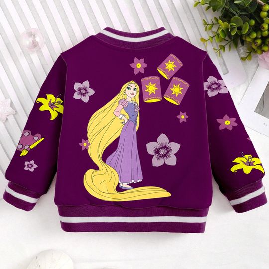 Tangled Rapunzel Princess Kids and Youth Baseball Jacket, Aldult Unisex Varsity Baseball Jacket