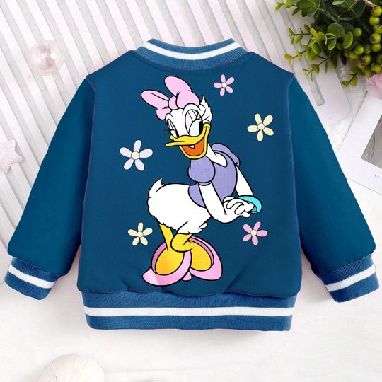 Daisy Duck Floral Flower Kids and Youth Baseball Jacket, Aldult Unisex Varsity Baseball Jacket