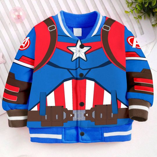 Captain America Costume Kids and Youth Baseball Jacket, Aldult Unisex Varsity Baseball Jacket