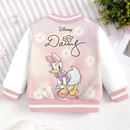 Daisy Duck With Daisy Floral Kids and Youth Baseball Jacket, Aldult Unisex Varsity Baseball Jacket