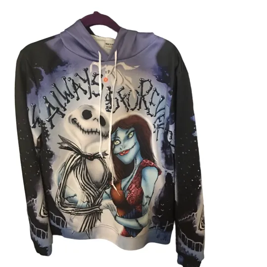 NIGHTMARE BEFORE CHRISTMAS Hoodie XL Sweatshirt Jack Skellington Sally Zero 3D