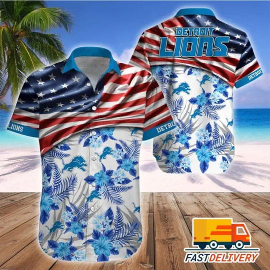 Detroit Lions Stars Stripes Floral Hawaiian Shirt